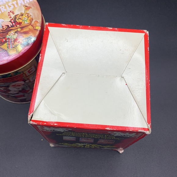 Vintage Two 80s Santa Airtight Round Metal Cookie Candy Food Containers - Picture 13 of 14